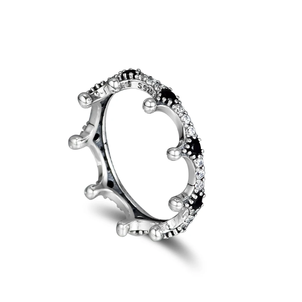 QANDOCCI кольцо из стерлингового серебра 925 пробы с зачарованной короной черные