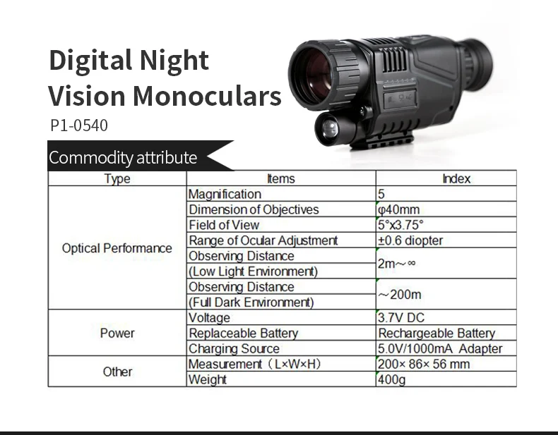 Портативный цифровой прицел ночного видения 5x40 для охоты монокулярное видео DVR