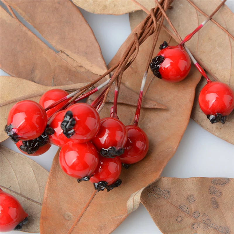 50pcs/lot Blue/Red Berry Artificial Pomegranate Fruit Stamen Scrapbooking Flower Home Wedding Decoration Box Crafts Supplies