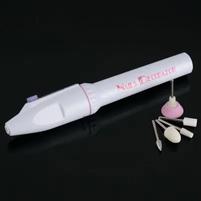 

Battery Electric White Nail Art Grooming Gel Acrylic Tip Tool with 5 Drills Manicure Tool Electric Nail Drill Nail Polishing