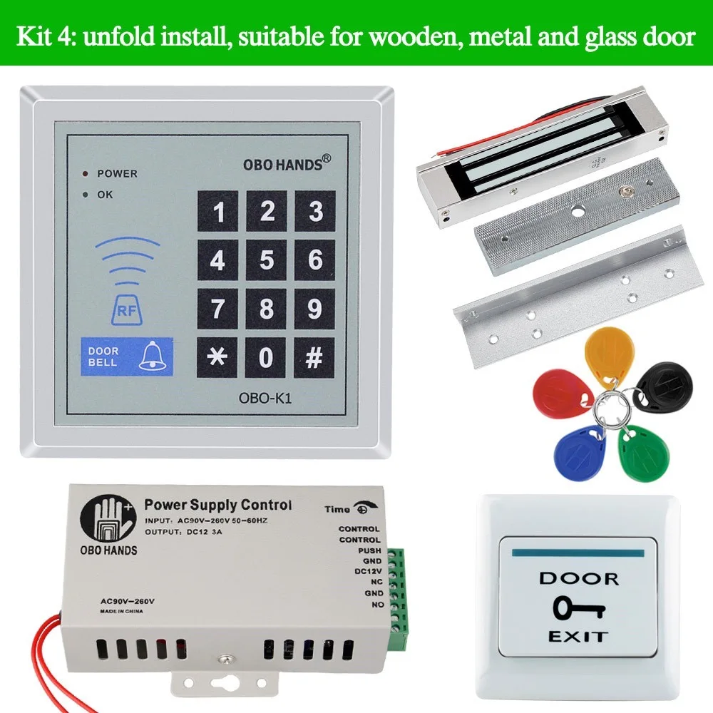 RFID система контроля допуска к двери комплект частота 125 кГц Wiegand 26 клавиатура+ Электрический магнитный/Стрик/Болт замок с 5 шт. ключевые бирки - Цвет: OBOK1-Kit4