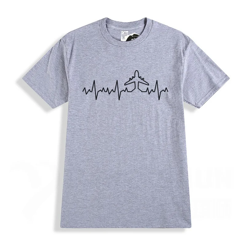 Heartbeat Пилот самолета забавная Футболка с принтом 16 цветов Хлопковая мужская футболка с коротким рукавом самолет футболки для водителя Мужская одежда Camisetas - Цвет: Gray 2
