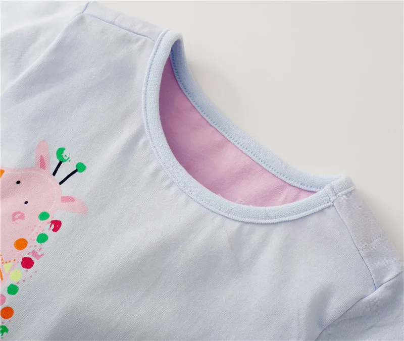 Little Maven/Новинка; летняя Брендовая детская одежда с милым рисунком жирафа и круглым вырезом; хлопковая трикотажная модная повседневная футболка для девочек