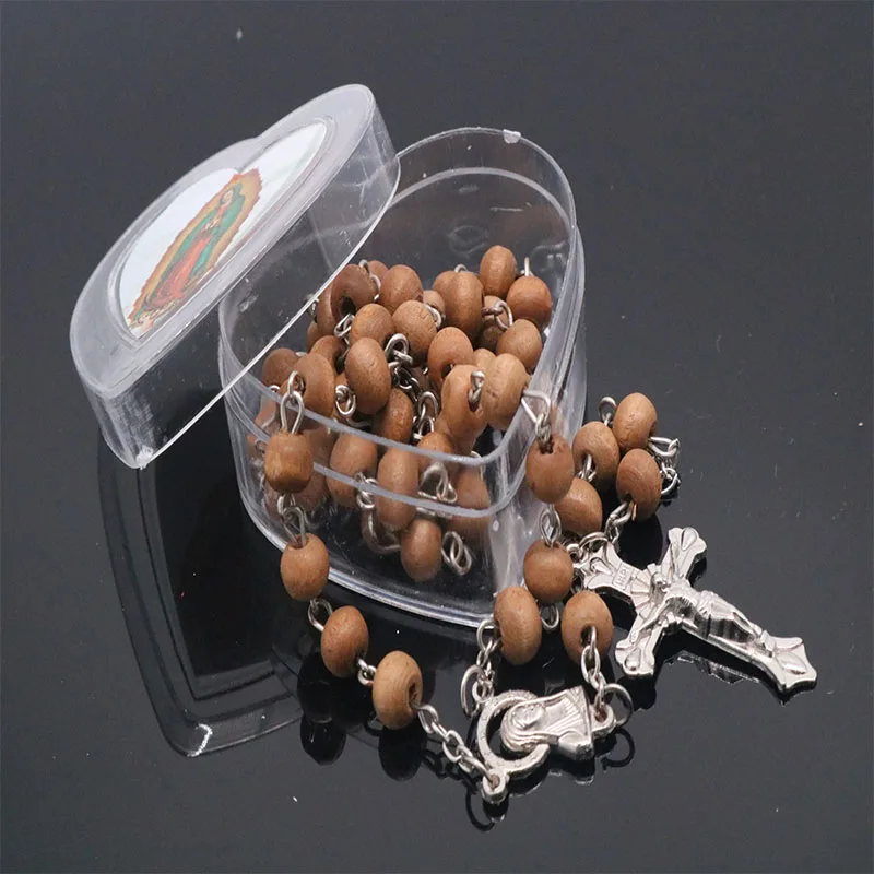 Classic 6mm scented wooden beads, rosary necklace in a heart-shaped box. Random photo