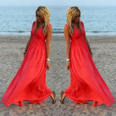 

Sexy Women Summer Boho Long Party Maxi Dress Beach Dresses Chiffon Dress Plus Size S- XL