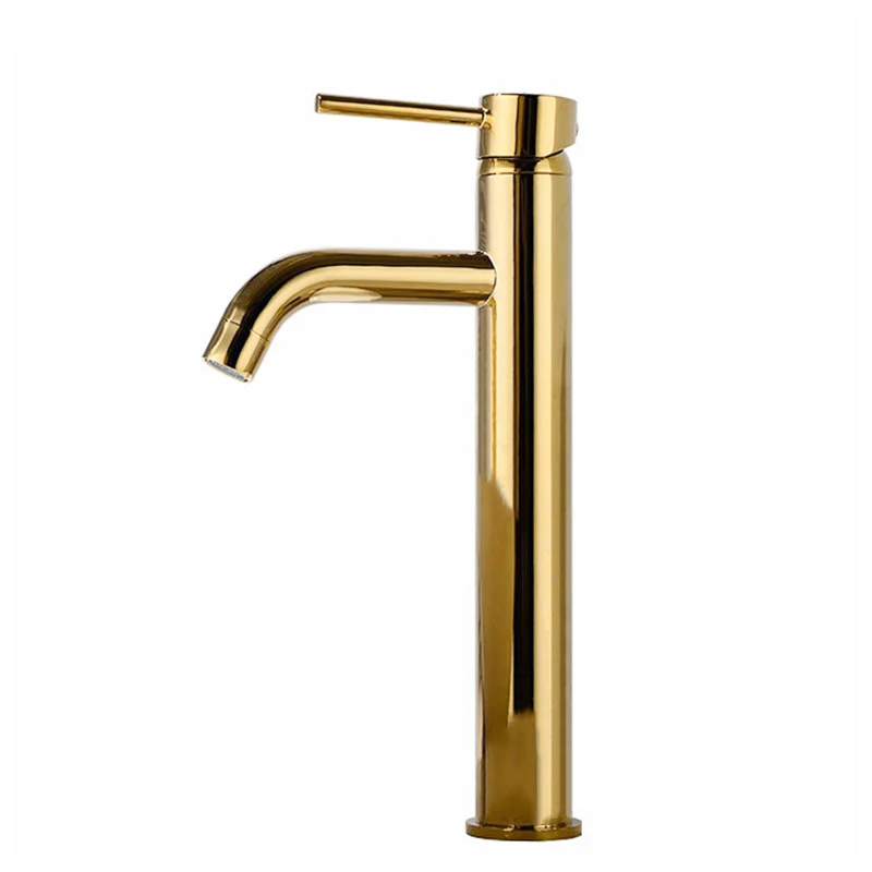 Rose Gold Brass Bathroom Basin Faucet Single Handle Deck Mounted Hot And Cold Bathroom Sink Water Mixer Tap - Color: gold-tall