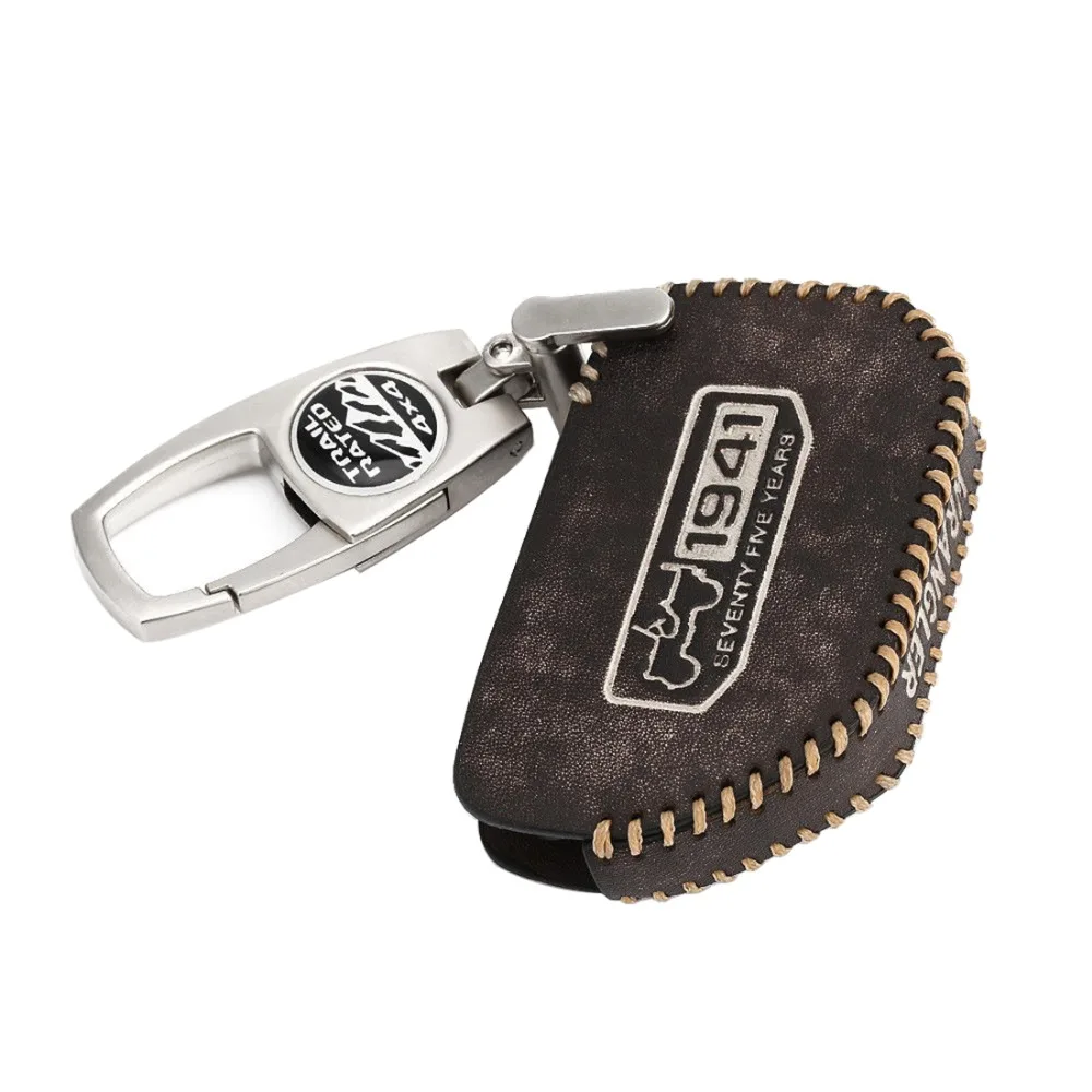Автомобильный ключ держатель для кожаного чехла чехол Ретро стиль брелок для Jeep Wrangler JL+ аксессуары коричневый/черный линия
