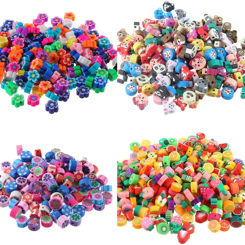 

100Pcs/lot Polymer Clay Beads Animal Fruit Pieces Mix Design Bracelet Accessory Fimo Slices DIY Jewelry Making