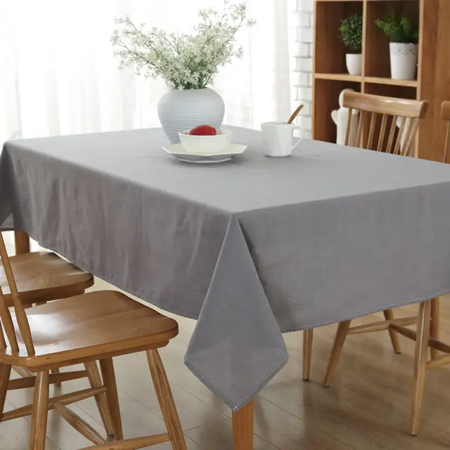 Europe Solid Light Grey Table Cloth Cotton Linen Style Multifunctional