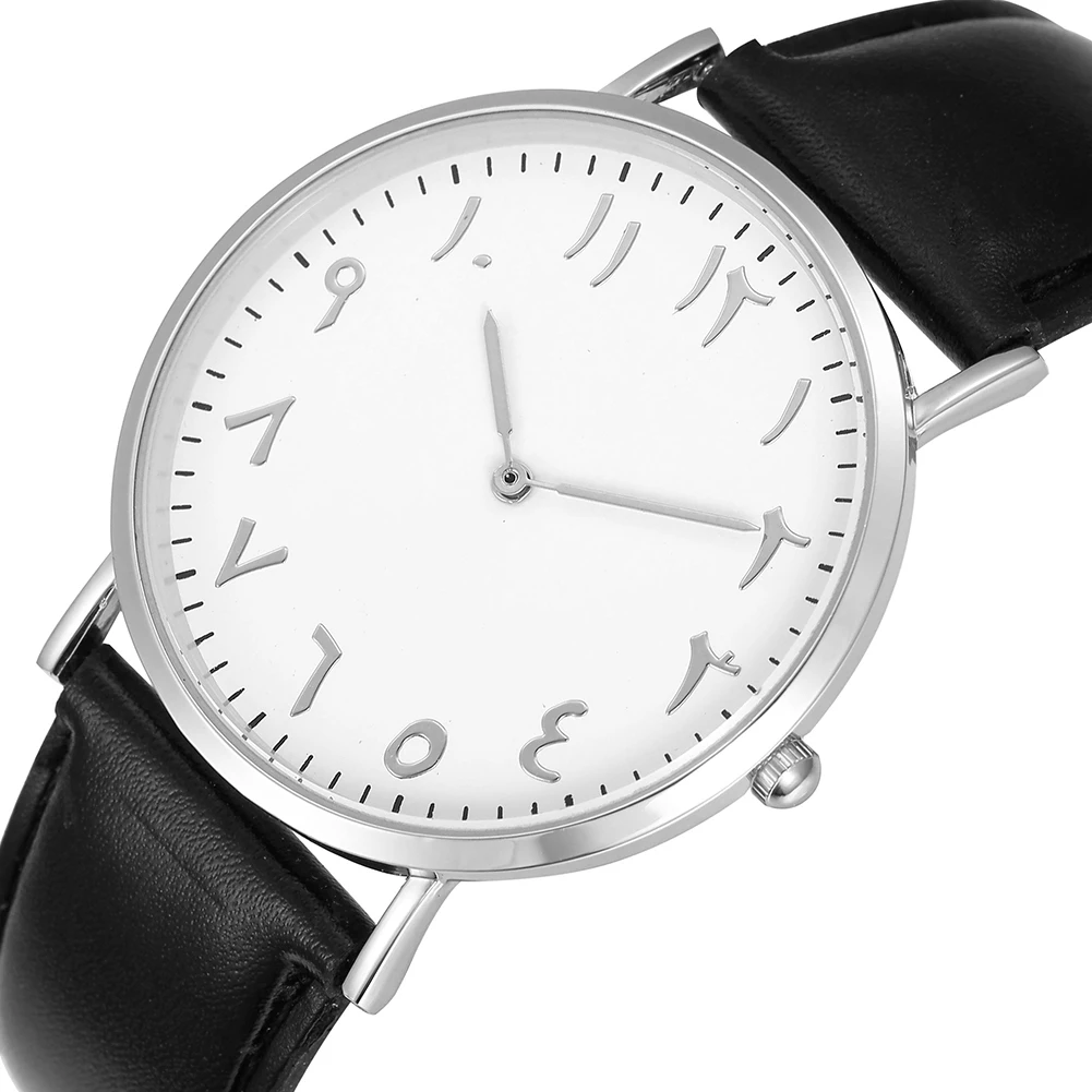 Модные арабские аналоговые с круглым циферблатом мужские женские кварцевые наручные часы с кожаным ремешком zegarek мужские часы