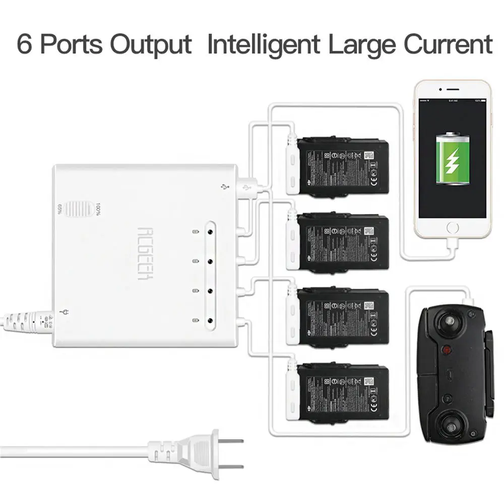 

6 in1 AC Fast Charger Intelligent Quick Charging Hub dock stand for DJI Mavic Air RC camera drone profissional Accessories
