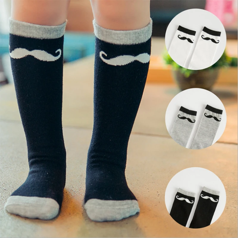 

1-3Y Cotton Socks Fashion Cute Mustache Black grey mustache Meias Infantil Boys Socks Kids Baby Long knee high for Children boy