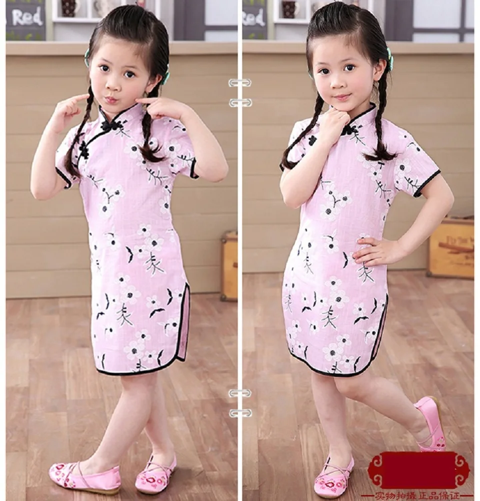 С цветочным узором в виде роз для маленьких девочек, китайское платье Ципао традиционное Ципао, китайский женский халат, модные год детское платье Ципао детское белье, одежда