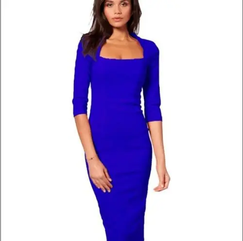 Женские платья, горячая Распродажа, новая мода, половина рукава, длина до колена, облегающее платье-карандаш, Платья для вечеринок, Размеры s m l xl XXL - Цвет: Синий