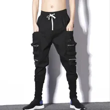 Осень Для Мужчин's штаны-шаровары личности Комбинезоны Темно-черный прилив конические эластичные штаны-шаровары сцены хип-хоп певица костюмы