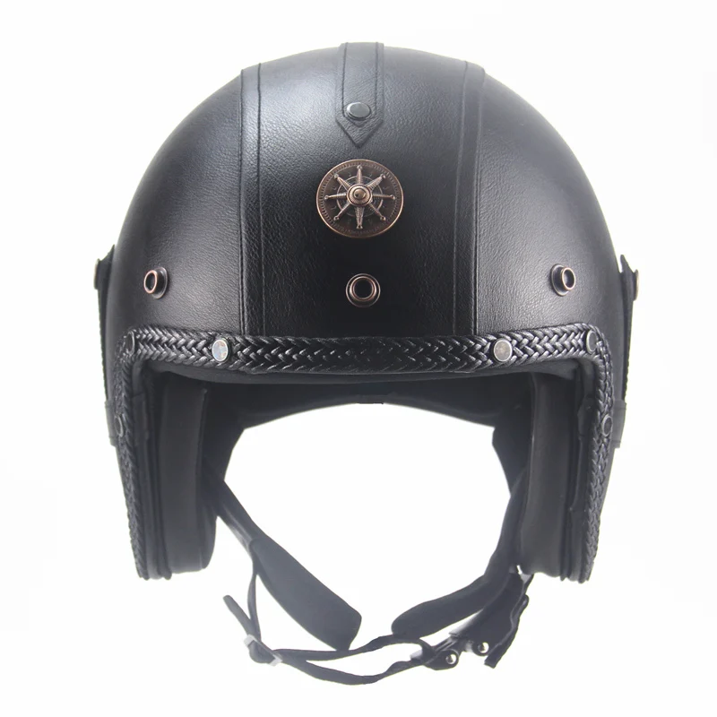 Шлемы из искусственной кожи 3/4 мотоциклетный шлем Чоппер для велосипеда винтажный мотоциклетный шлем с маской - Цвет: Classic black BZ