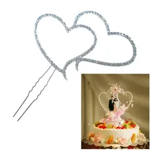 1 шт., украшение для торта, хрустальное серебро, двойное сердце, романтические украшения для свадебы, дня рождения, для фестиваля, Модный Нежный Стиль, украшение для торта