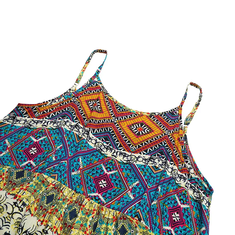 Женское свободное платье без рукавов Boho Макси на бретельках с винтажным принтом