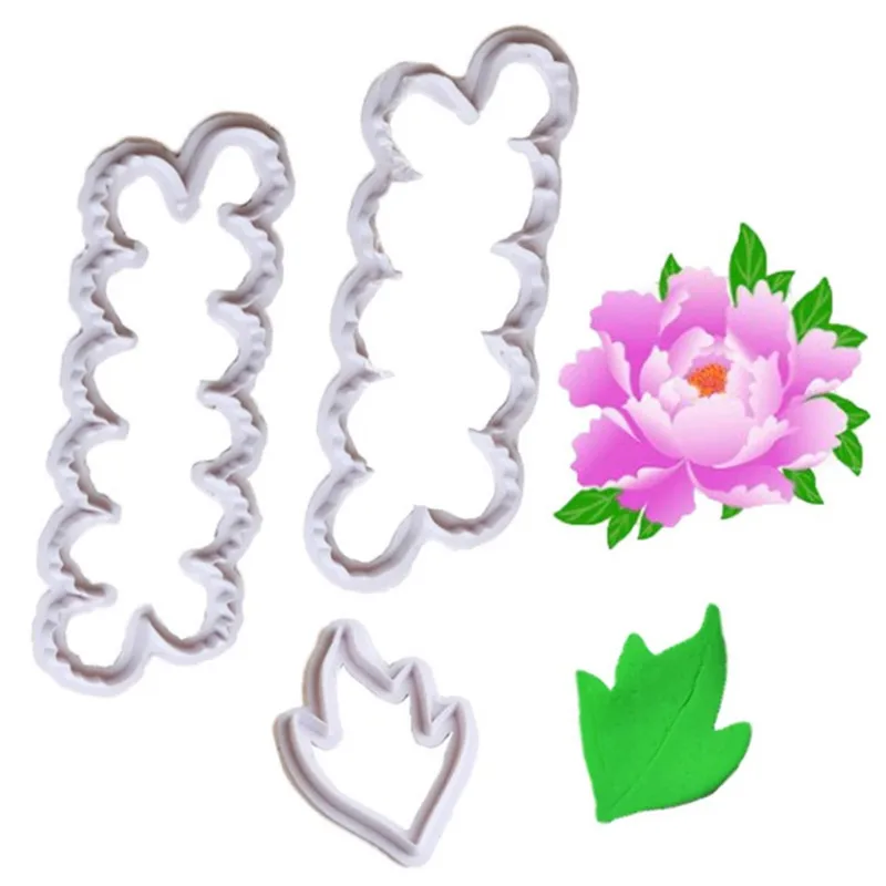 

3 pcs/set Peony Flower Leaf Cake Molds Plastic White Rose Flower Fondant Cutter Cake Decorating Molds Biscuit Pastry Cutter