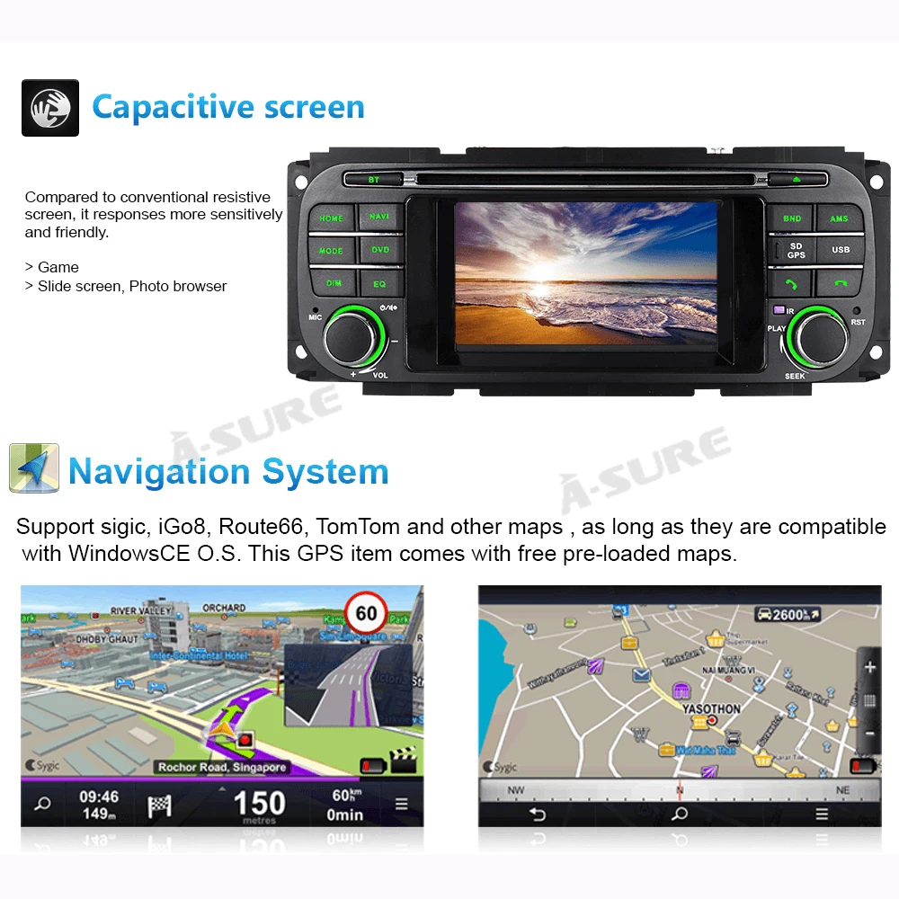 A-Sure 4,3 дюймов Android Авто Радио DVD стерео gps навигация для Jeep Grand Cherokee Wrangler Sebring Dodge 2002-2006 16G