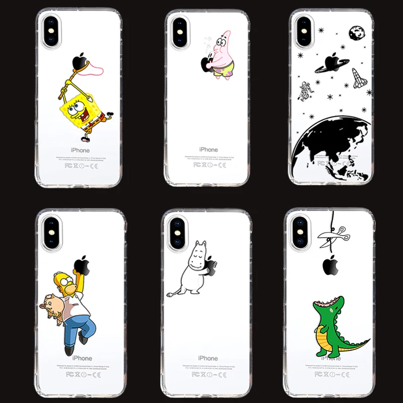 

JAMULAR Funny Cartoon TPU Clear Case For iPhone XS MAX XR X 7 8 6 6s Plus Soft Patrick Dinosaur Transparent Phone Cover Fundas