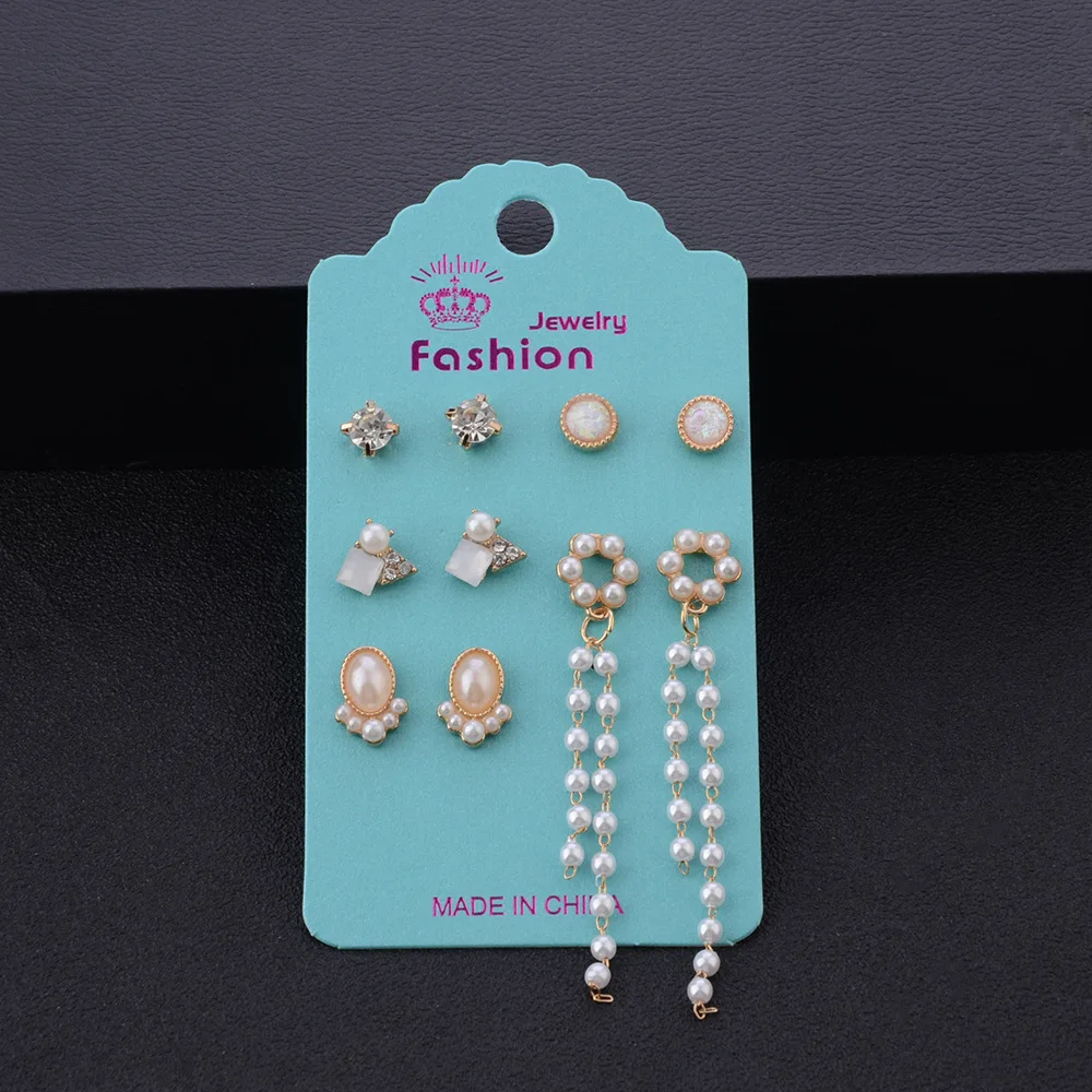 

5Pairs/lot Punk Charm Stud Earrings Set For Women Elegant Pearl Crystal Flower Bow metal Ball Pendientes Oorbellen