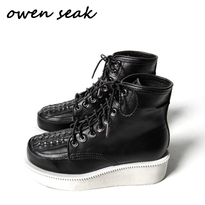 Stiefel up Luxus Schwarze Casual Turnschuhe weiß Männer Schuhe Trainer Wohnungen Kuh top Lace Leder High Ankle Schwarzes Frühling qxUx5w1HP