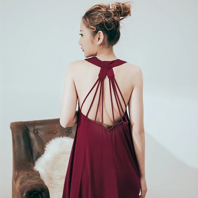 

New Arrivals Summer Long Nightgowns Halter neck Loose Ladies Dresses Princess Sleep Wear Solid Silk Home Dress Sexy Nightdress