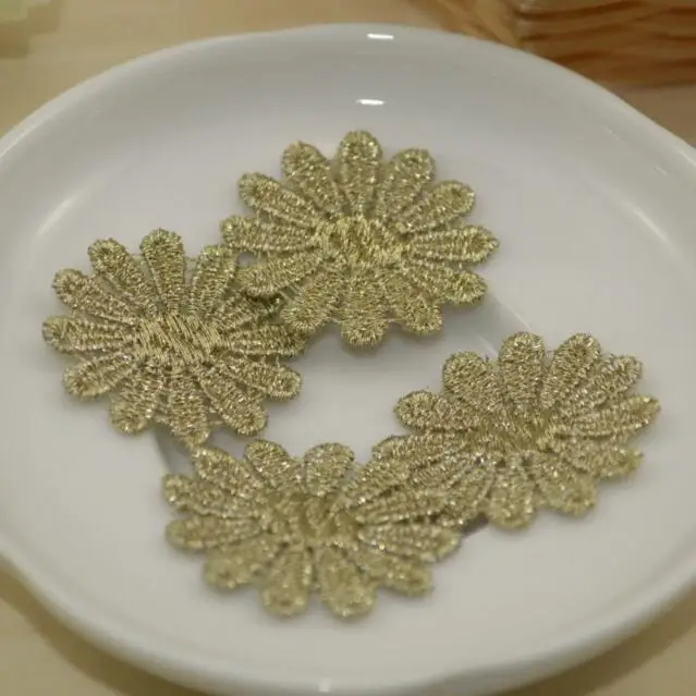 

100pcs /lot Embroidered Gold Flower Lace Applique Patches For Clothing Sew On Supplies DIY Craft