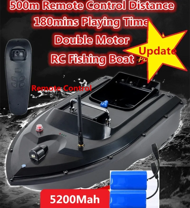 

New Update RC Fishing Bait Boat 5200mah Battery 180mins Actiong time 500m RC Distance Double Motor RC Fish Boat Speedboat toys