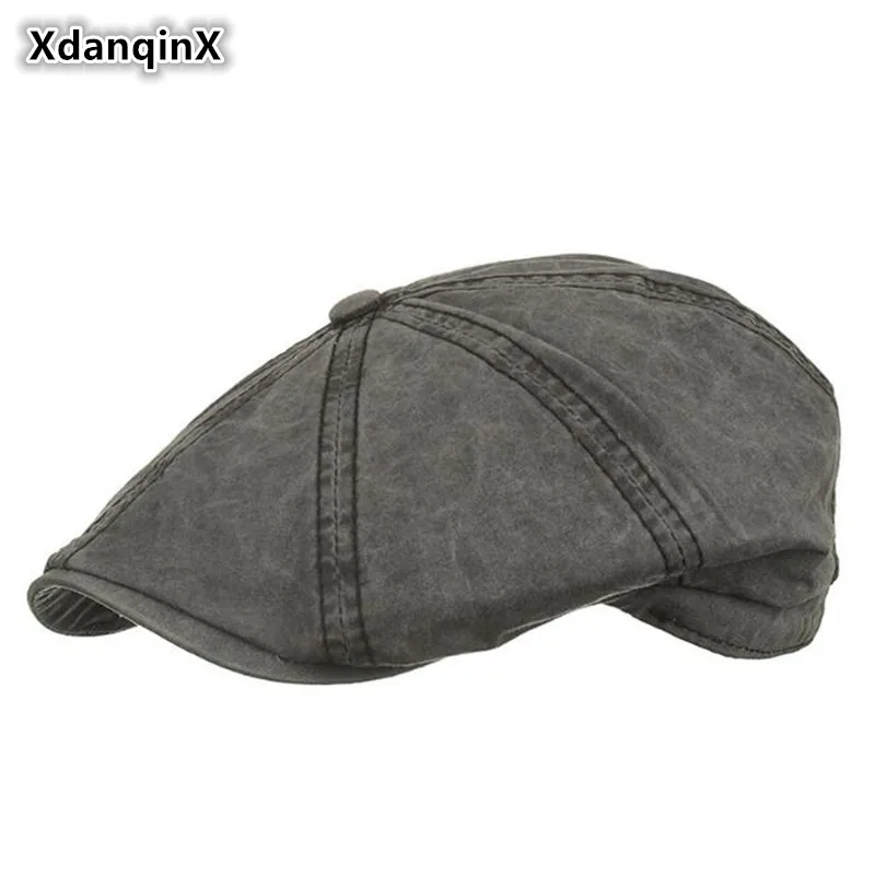 

XdanqinX Unisex 100% Cotton Berets 2019 Spring Summer New Type Washed Cotton Visor Caps For Men Women Adjustable Size Brand Cap