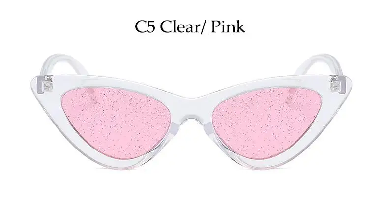 Новинка, блестящие солнцезащитные очки "кошачий глаз" для женщин, прозрачные, розовые, зеленые, желтые, оправа, крошечные, треугольные, солнцезащитные очки для женщин, маленькие оттенки, UV400 - Цвет линз: C5 Clear Pink