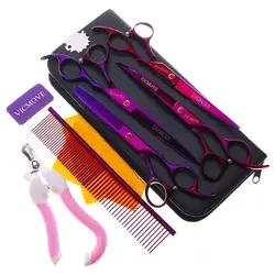 Ножницы для стрижки волос 7 дюймов + истончение 6,5 дюймов набор Профессиональные Парикмахерские ножницы парикмахер фиолетовые ножницы для