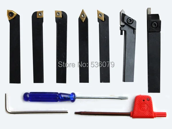 

8mm 7pcs/set indexable lathe cutting tool set with inserts for CNC machine, Tincoated, lathe turning tools set