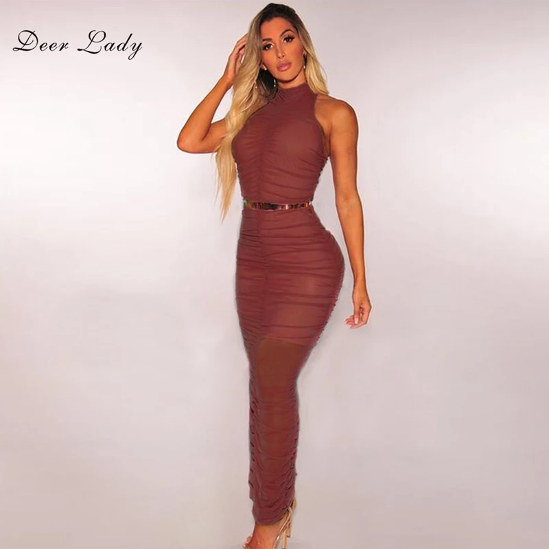 

Deer Lady Summer Dress 2019 Chiffon Long Mesh Dress Bodycon Women Wine Red Sexy Party Club Dress Maxi Elegant Wholesale HL