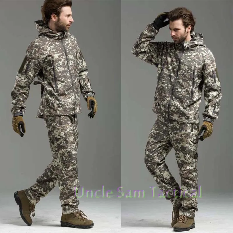 

Tad v 4.0 Shark Skin Softshell Outdoors Camping Jacket Set Tactical Military Camouflage Hunting Jacket +Pants Fishing Clothing