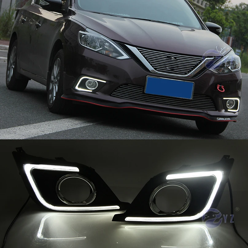 

Car Flashing 1 Set drl For Nissan Sylphy Sentra 2016 2017 LED DRL Daytime Running Lights Daylight Fog light with yellow signal