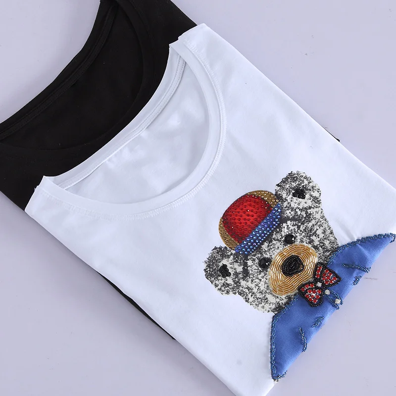 KENVY брендовая модная Женская Роскошная весенне-осенняя элегантная тонкая хлопковая футболка с длинными рукавами и бисером