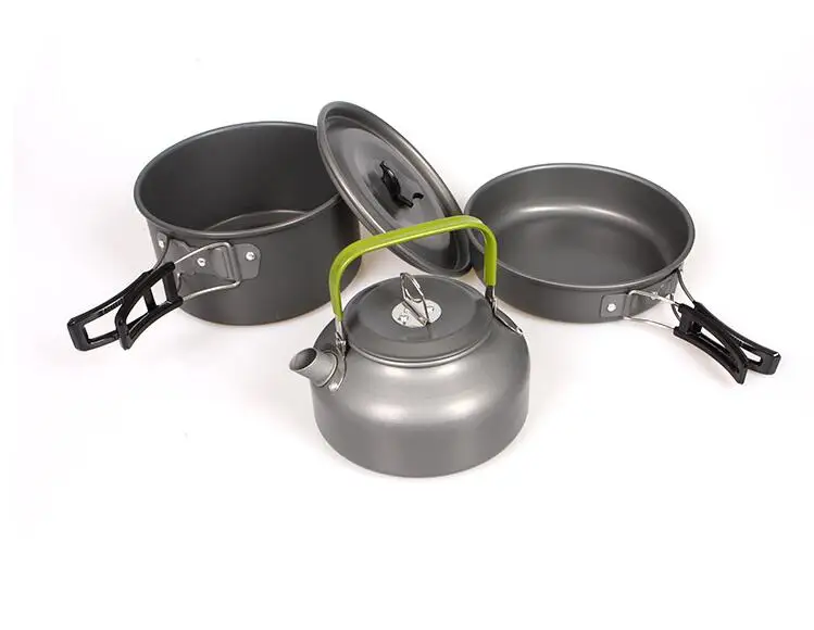 

3 person Alloy Outdoor Camping Cookware Set Picnic Pot Fry Pan Kettle Set