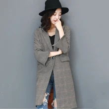 Весенне-осеннее Женское пальто, Модное Новое Ретро клетчатое средней длины пальто на одной пуговице с длинным рукавом, повседневные женские блейзеры ll502