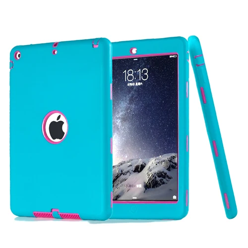 Ударопрочный силиконовый чехол для iPad Air 1 A1474, A1475, A1476, чехол Funda Kids Safe Armor сверхпрочный Резиновый чехол с защитой от царапин+ ручка - Цвет: sky blue rose red