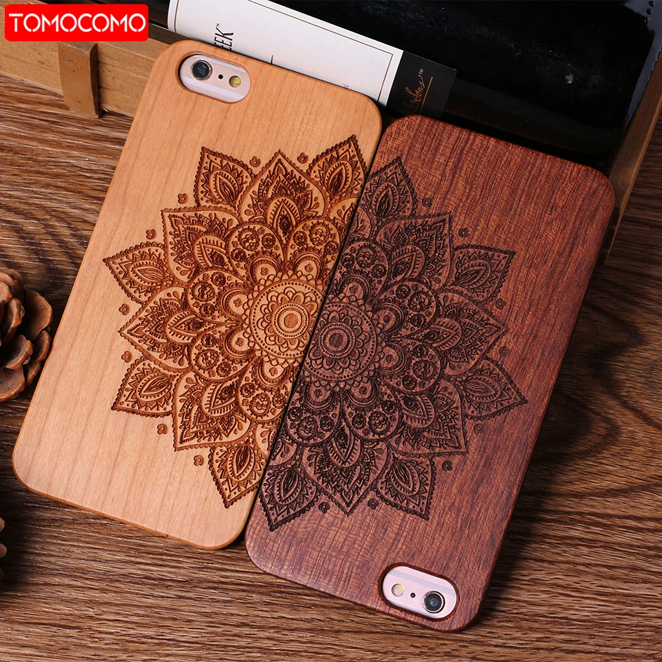 

TOMOCOMO For iPhone 6S 6Plus 7 7Plus 8 8Plus XS Max SAMSUNG S7 Edge S9 Plus Tribal Indian Mandala Laser Engraved Real Wood Case