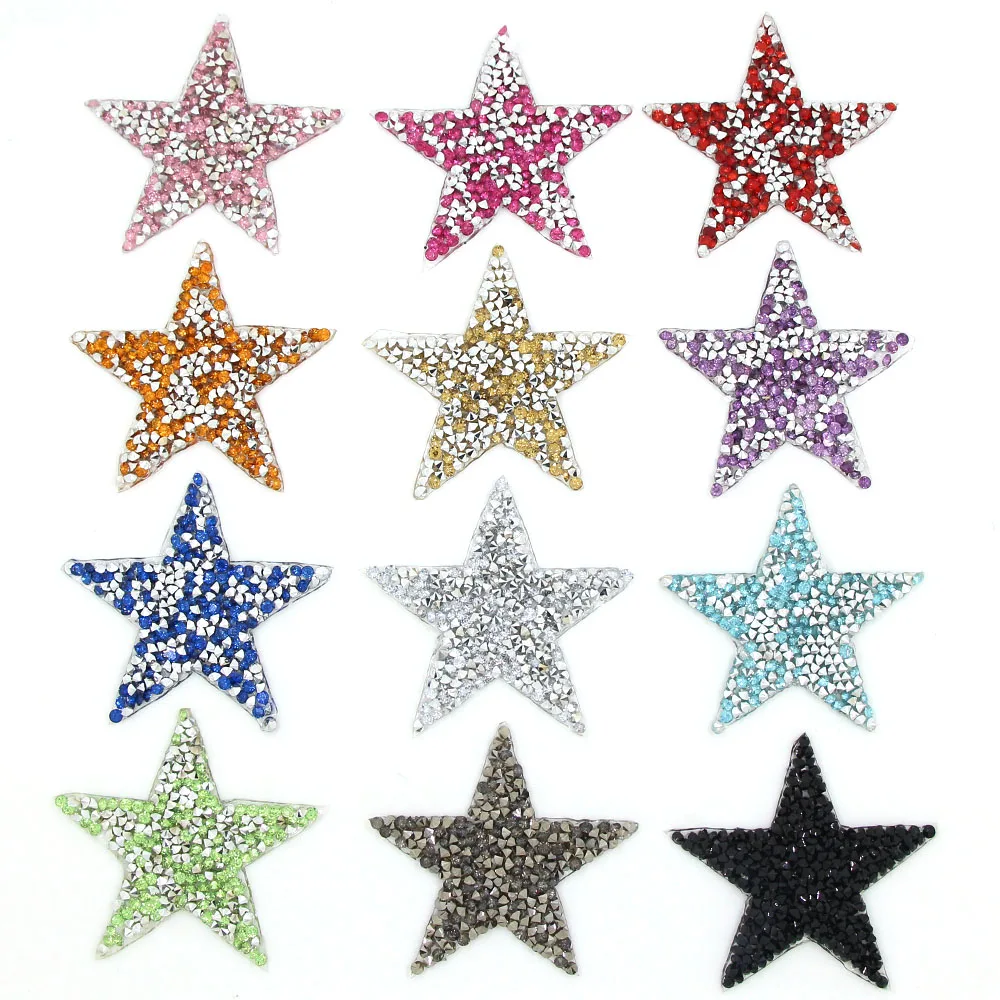 

6x6cm Star Crystal Patches Colorful Thermo Stickers On Clothes Sequin Iron On Patch For T-shirt Appliques For Girl's Crafts DIY