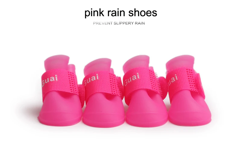 4 шт./компл. мягкой резины собака Сапоги и ботинки для девочек собаку ПУ Обувь Спорт на открытом воздухе Повседневное противоскользящие непромокаемые Обувь тапки Обувь размеры S-L для чихуахуа - Цвет: pink