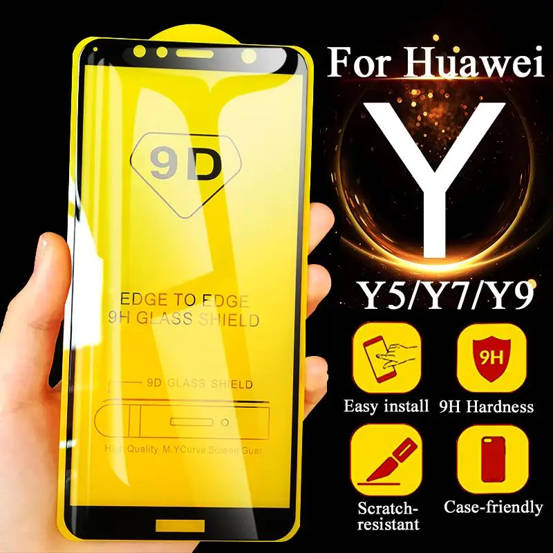 2 шт 9D полное покрытие защитное стекло для huawei y7 y9 y5 prime y 5 7 9 Защита экрана из закаленного листа