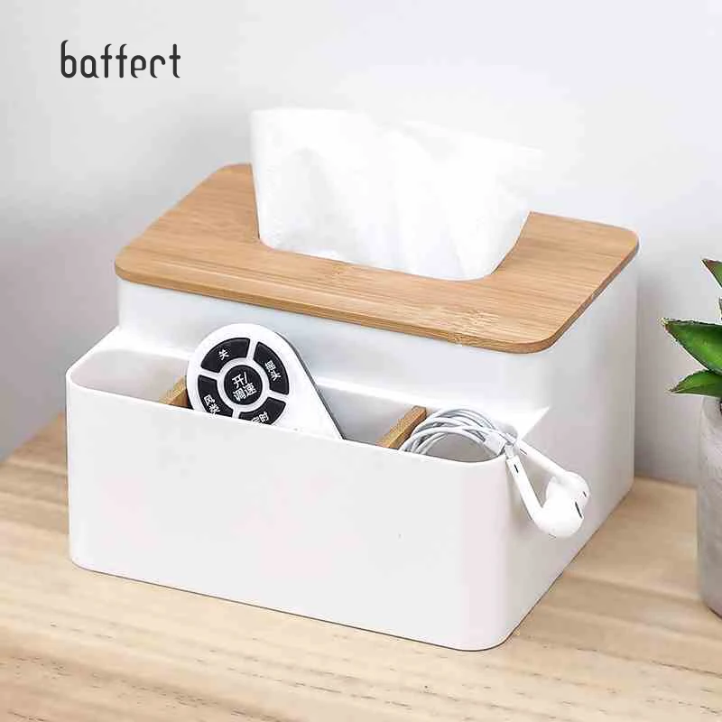 

New Removable Plastic Tissue Box With Oak Wooden Cover Phone Holder Napkins Case Home Organizer Decoration Tissue Holder