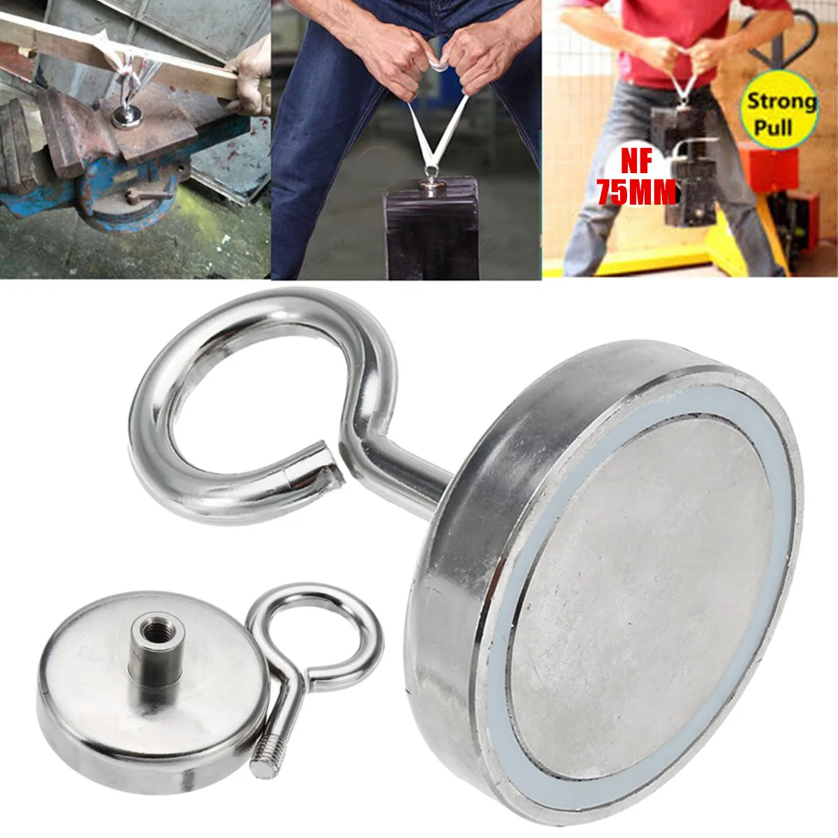 

NF75mm/60mm/48mm/36mm 160kg Neodymium Recovery Magnet Metal Detector Claw Hook Strong Magnetic