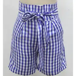 Повседневные летние женские брюки Boho Femme клетчатые короткие брюки пляжные повязки с высокой талией Shore брюки уличная WS8602E