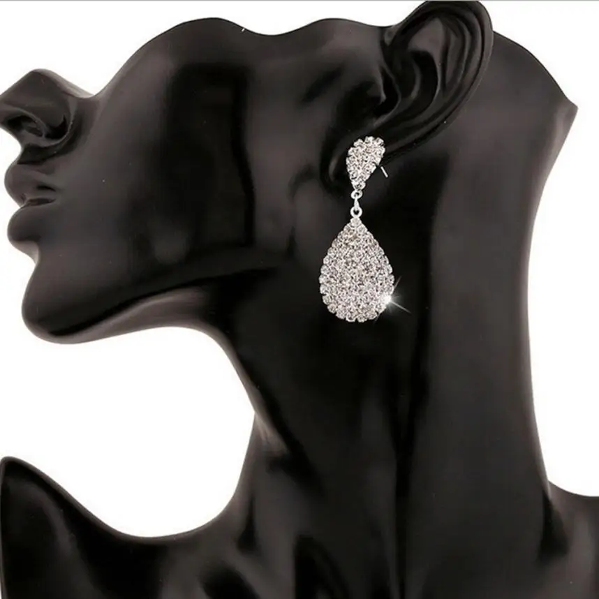 

Women Girl Crystal Rhinestone Earrings Water Drop Dangle Earring Bride Wedding Jewelry CQ Ornaments Exquisite Oorbellen Trinket