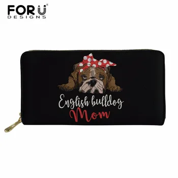 

FORUDESIGNS Women Leather Wallet English Bulldog Mom Print Zipper Purse Ladies Fashion Card Holder Female Long Clutch Purse
